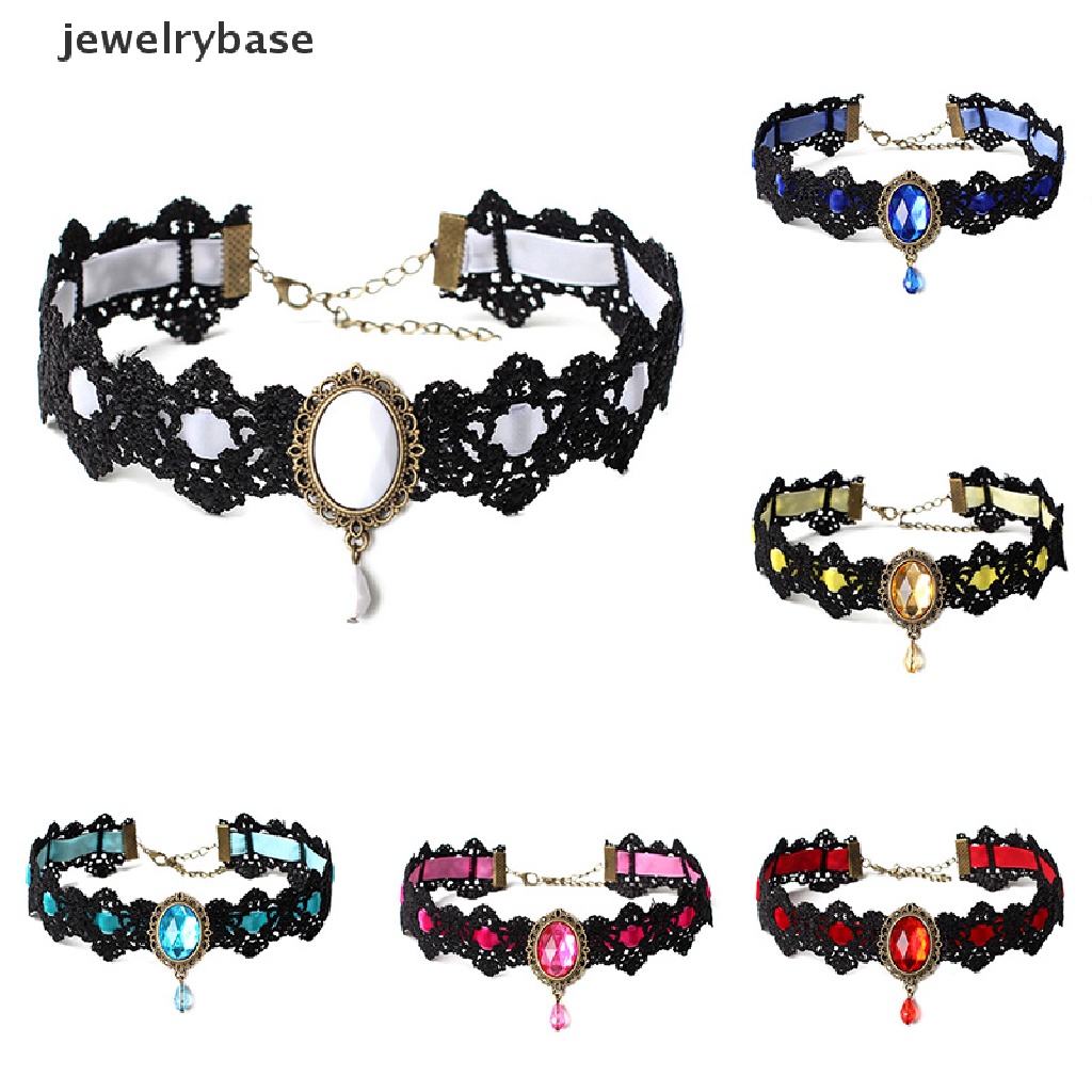 Kalung Choker Bahan Velvet Aksen Renda Warna Hitam Gaya Vintage Gothic