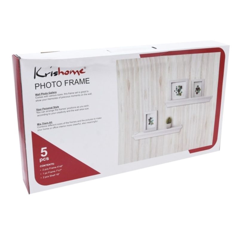 KRISHOME Set 5 Pcs Bingkai Foto Dan Rak Dinding/Wall Frame Putih