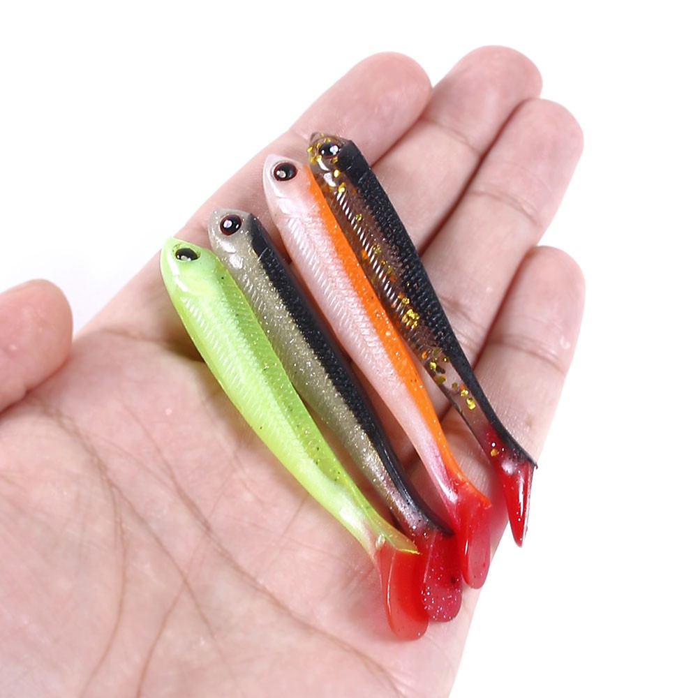 HENGJIA 5PCS/Bag Fishing Lures 75mm 3.4g Umpan Pancing Wobblers Carp Fishing Soft Lures Silicone Artificial Double Color Baits