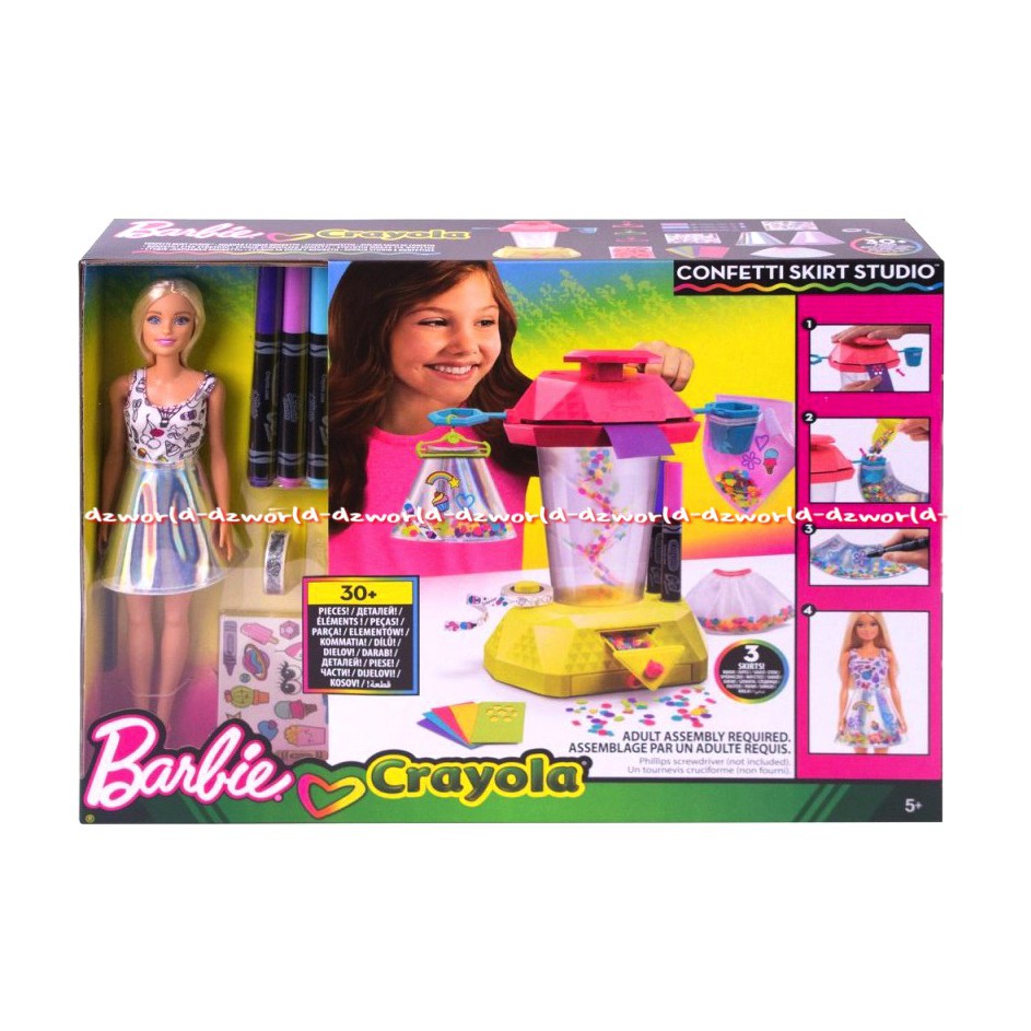 Barbie Crayola Confetti Skirt Studio Boneka Barbie Dengan Spidol Crayola