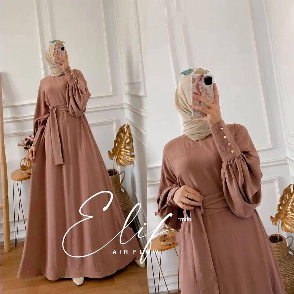 GAMIS WANITA ELIF DRESS BAHAN CRINKLE AIRFLOW  BL LD 110 CM PB 138 CM GAMIS CRINKLE PREMIUM / DRESS CRINKLE JUMBO / BAJU MUSLIM MODERN CRINKLE / MAXI DRESS WANITA MUSLIM