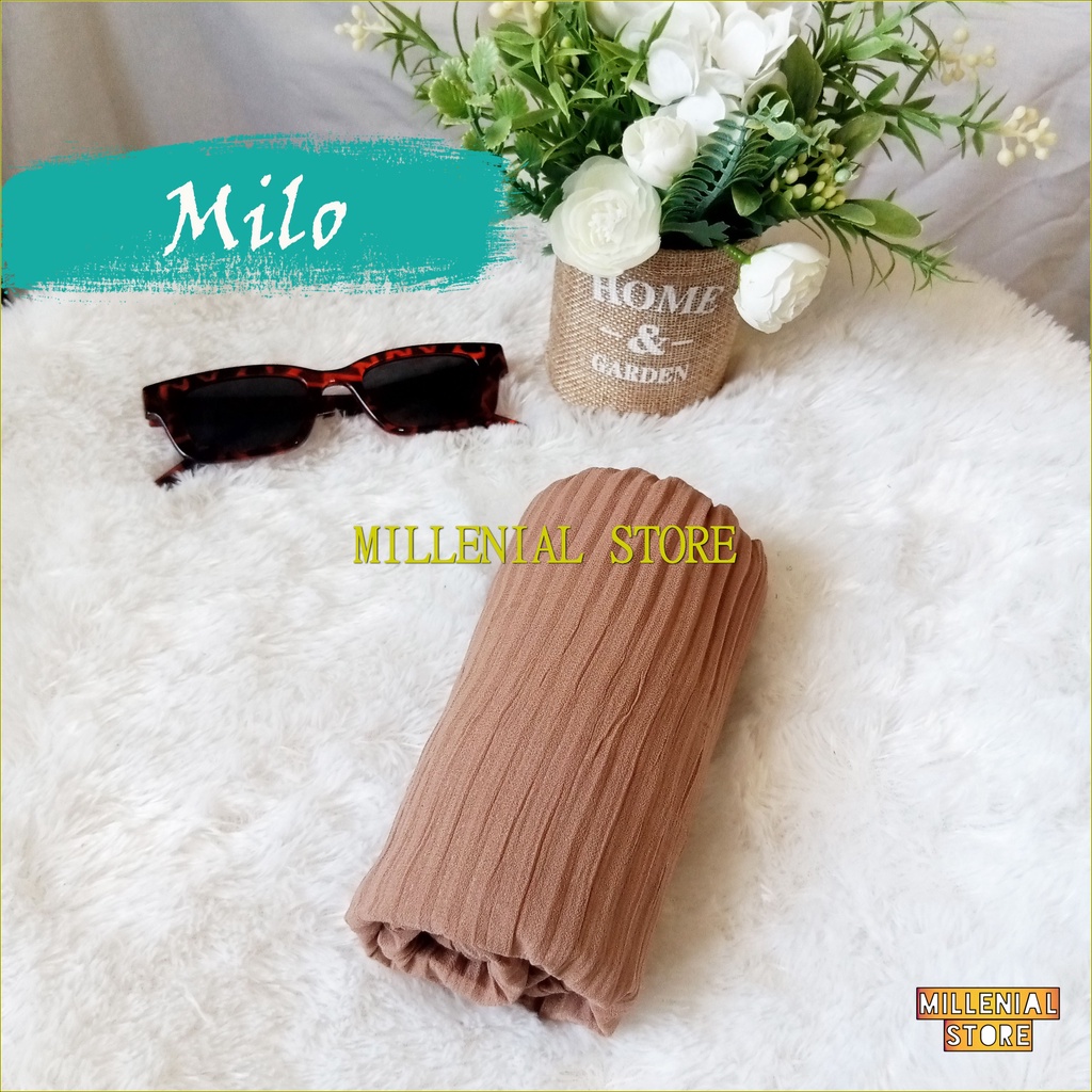 HIJAB PASHMINA CERUTY PLISKET FULL LIDI TANPA GARIS TENGAH PLEATED SHAWL 180x75 Cm-COKLAT SUSU