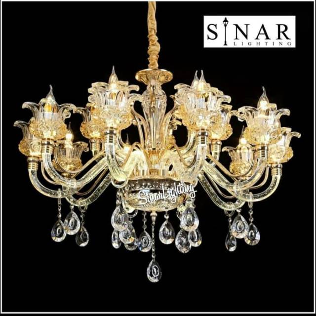 Lampu gantung chandelier kristal LED 8025/15 arms (tangkai nyala)
