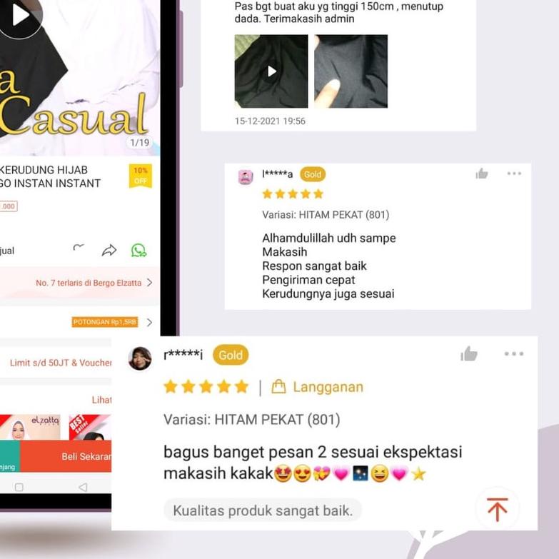 ♀ BERGO ELZATTA KERUDUNG HIJAB JILBAB KRUDUNG BERGO INSTAN LANGSUNG POLOS PUTIH HITAMELZATA ZARIA CA