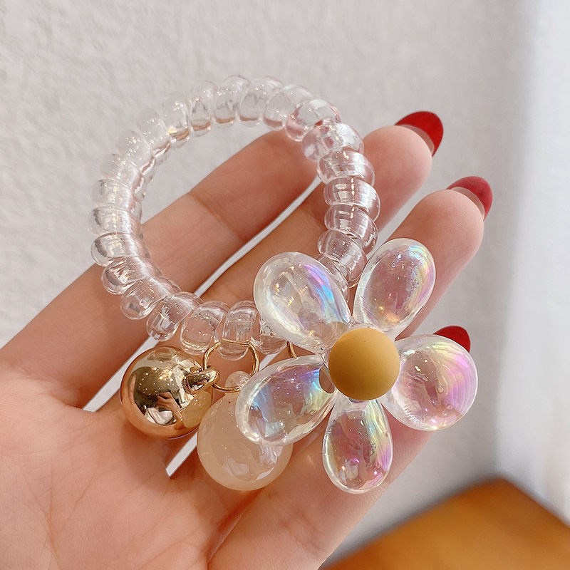 Coil colorful beads Bunga daisy Kecil Tali Rambut Hiasan Rambut Anak Korea