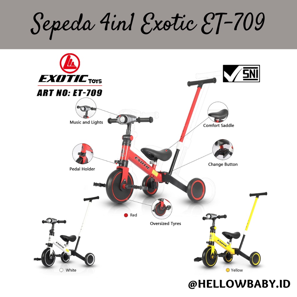 Sepeda Keseimbangan Balance Bike Exotic ET-2008 / NUWA T20-6 / NUWA T 20-9 MUSIK DORONG/ 4in1 ET-709