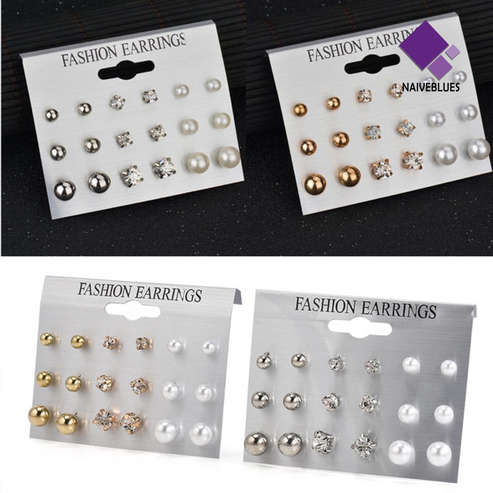 9 Pasang Anting Stud Berlian Imitasi Untuk Wanita