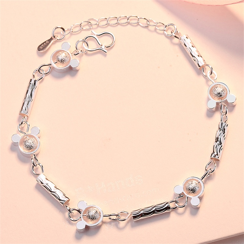 Fashion Laminated Small Hollow Plum Blossom 925 Silver-plated Handmade Hand Ornaments Frosted Bead Sweet Heart Jewelry