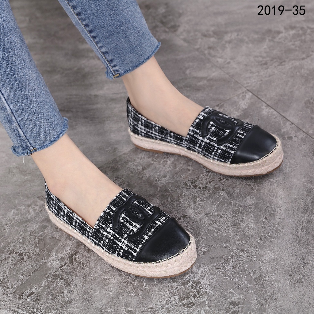 CH Tweed Espadrilles Leather CC Cap Toe Shoes Flats 2019-35