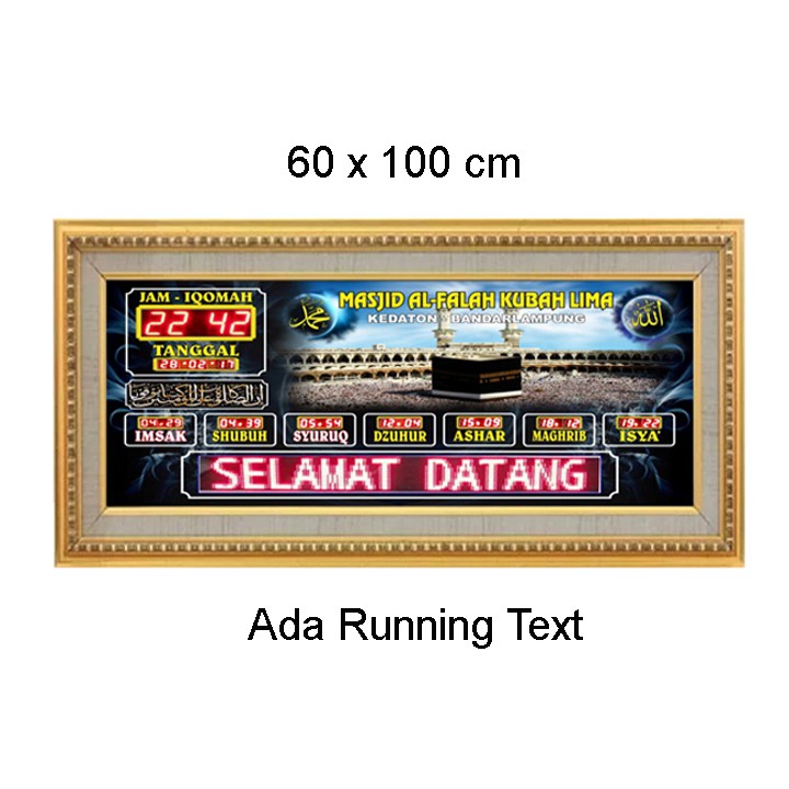 Jam Masjid Digital Waktu Sholat Running Teks CUSTOM NAMA 60 x 100 cm