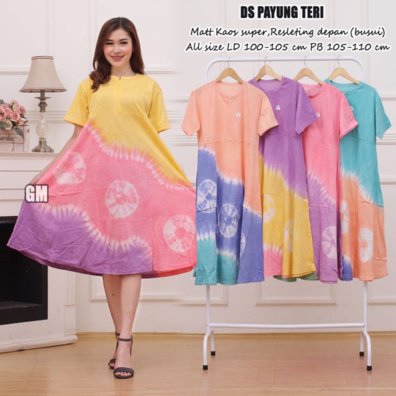 Daster payung kain kaos busui resleting depan termurah
