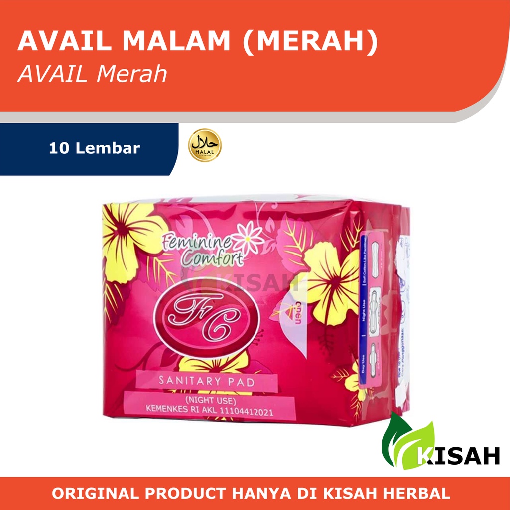 Pembalut Herbal Malam 28 CM Bersayap Isi 10 Lembar / Avail Merah Pembalut herbal AVAIL MERAH Night Use / Pembalut Wanita / original