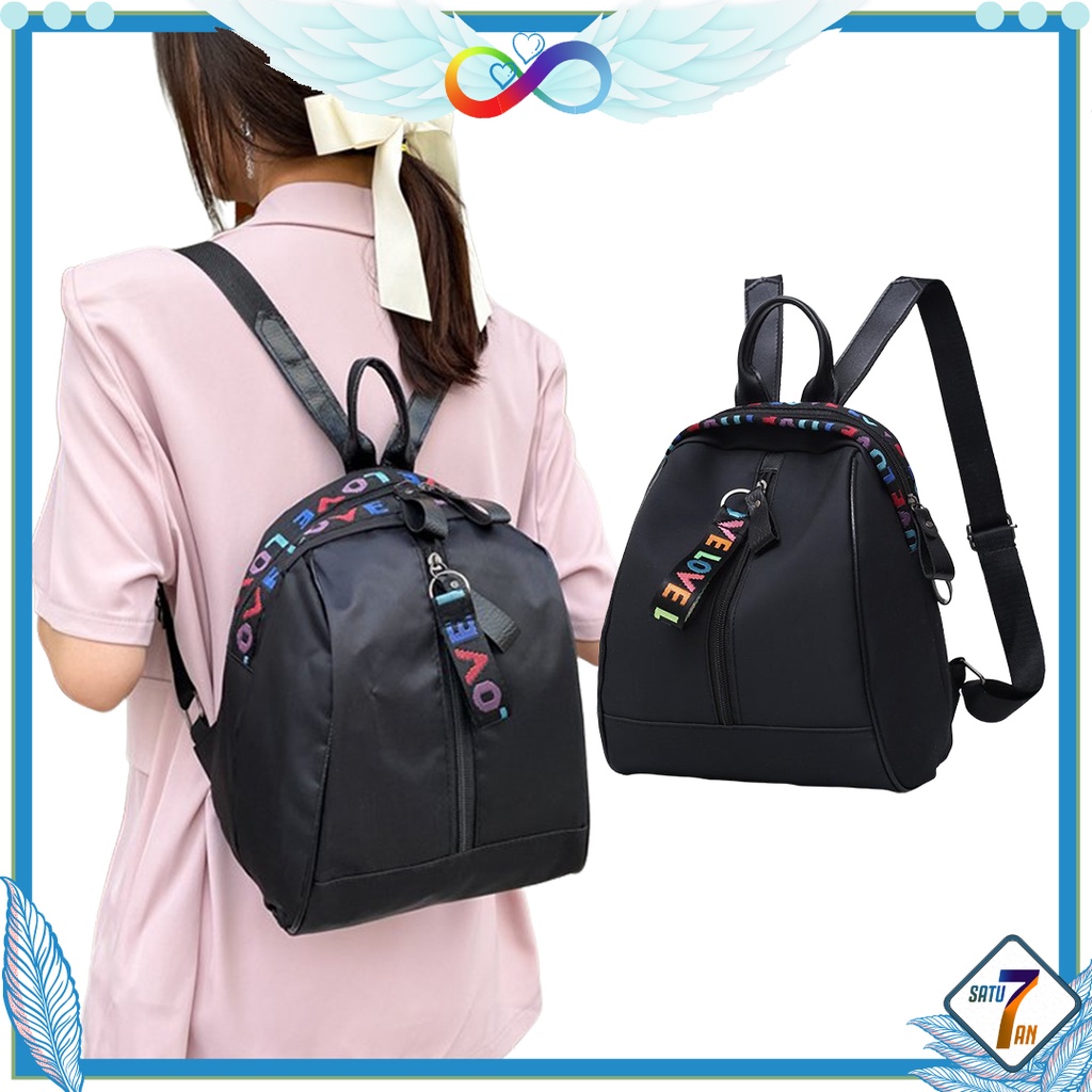 Satu7an T237 Tas Ransel Wanita Motif Love Fashion Style Korea Kasual Tas Punggung Sekolah Kerja Backpack Cewek Kulit PU