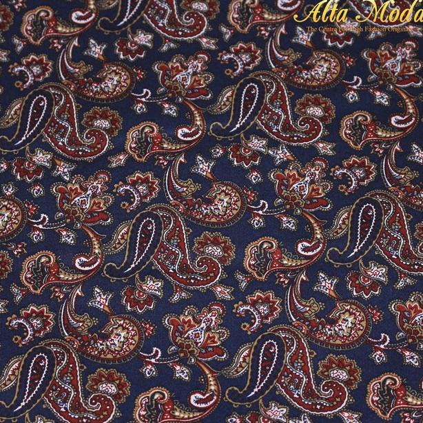 Katun Saten Navy Motif Paisley Maroon Alta Moda