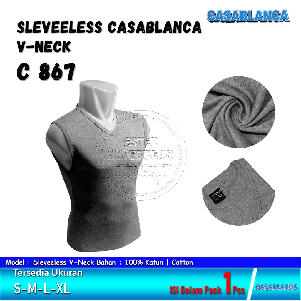 Kaos Sleeveless | Runcool Casablanca V-Neck C 867 Isi-1Pcs