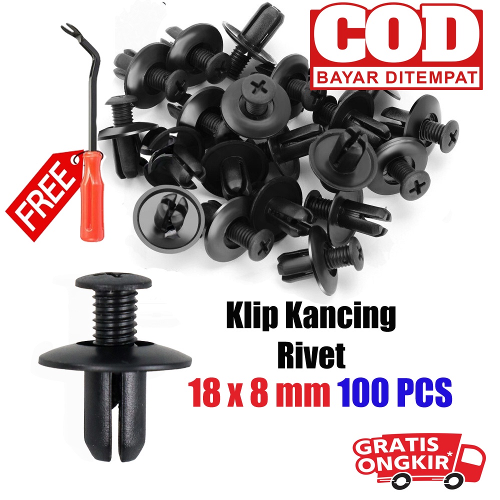 BISA COD Klip Kancing Plastic Car Buckle Rivet 18 x 8 mm 100PCS - RIVET Baut Baud mobil / motor universal - Alat Cungkil Dasboard Interior Mobil - baut rivet Nut Bemper Dashboard body bodi motor mobil - Paku rivet Mur plastik