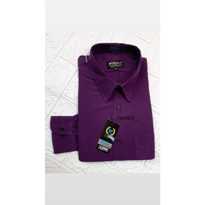 KEMEJA POLOS LENGAN PANJANG PRIA WENDYA.T (UNGU TUA / UNGU TERONG)