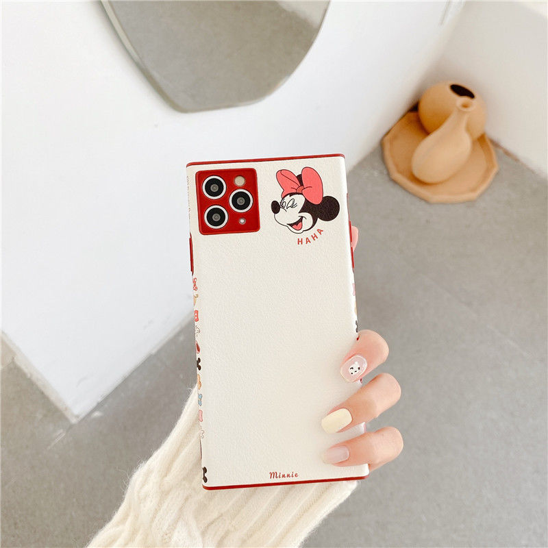 Casing Ponsel karakter kartun bentuk lurus dengan pola di samping iPhone 12 12 Promax Mini Cute iPhone 7 8Plus SE X XS Kartun Lucu Anti-Jatuh Pasangan XR XSMAX 11 11pro 11 Promax PU Kulit Casing Ponsel