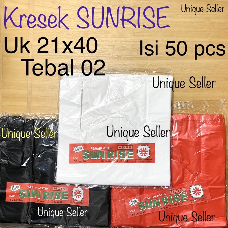 Kresek Sunrise 21x40 Tebal 02 isi 50 pcs / Kresek Uk 21 Merah Putih Hitam Tebal / Kantong Plastik Sunrise 21x40 x 02 / Kresek Tebal Merah Putih Hitam 21x40 / Kresek HD Sunrise 21 x 40 / Kresek Merah Putih Hitam uk 21 / Kantong Plastik uk 21 Tebal 02