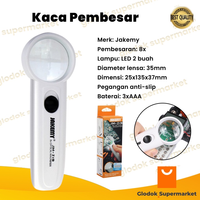 Kaca Pembesar Jakemy 8x Pembesaran Magnifying Glass 2 LED JM-Z19