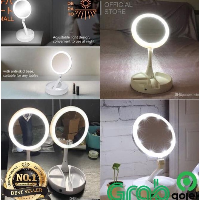 Cermin Rias Vanity Mirror kaca makeup 17,5 cm with 7X Zoom & Lampu LED