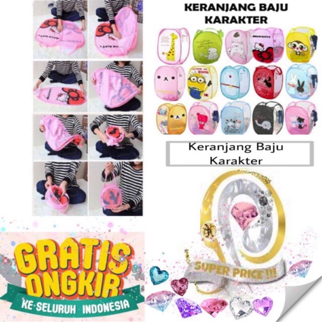 Keranjang baju karakter lipat motif laundry bag keranjang pakaian kotor motif lucu karakter KRL01