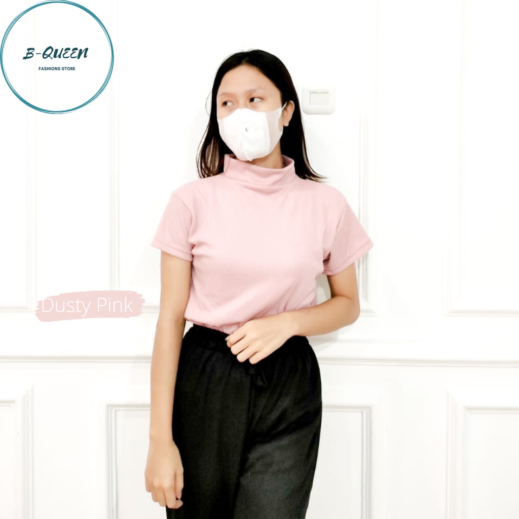 ATASAN KNIT TURTLENECK LENGAN PENDEK PREMIUM - KERAH TINGGI