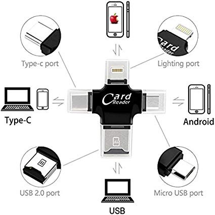 OTG Card Reader 5 In 1 For Android, IOS, Type-C, And USB