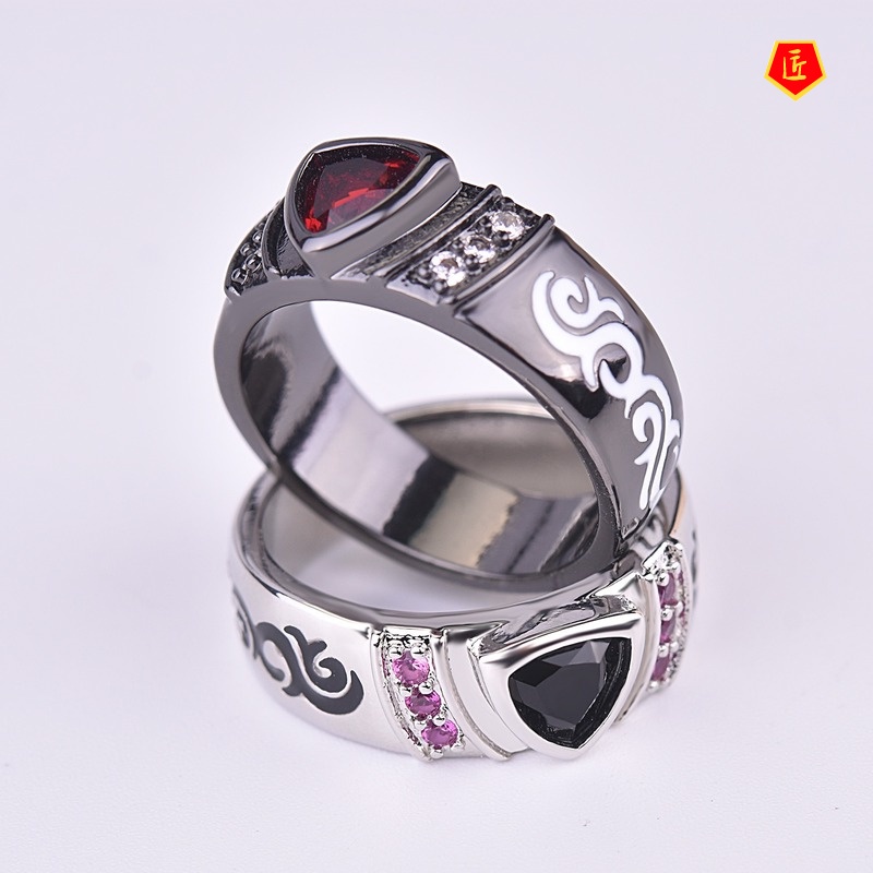 [Ready Stock]Creative Domineering Inlaid Triangle Ruby Ring