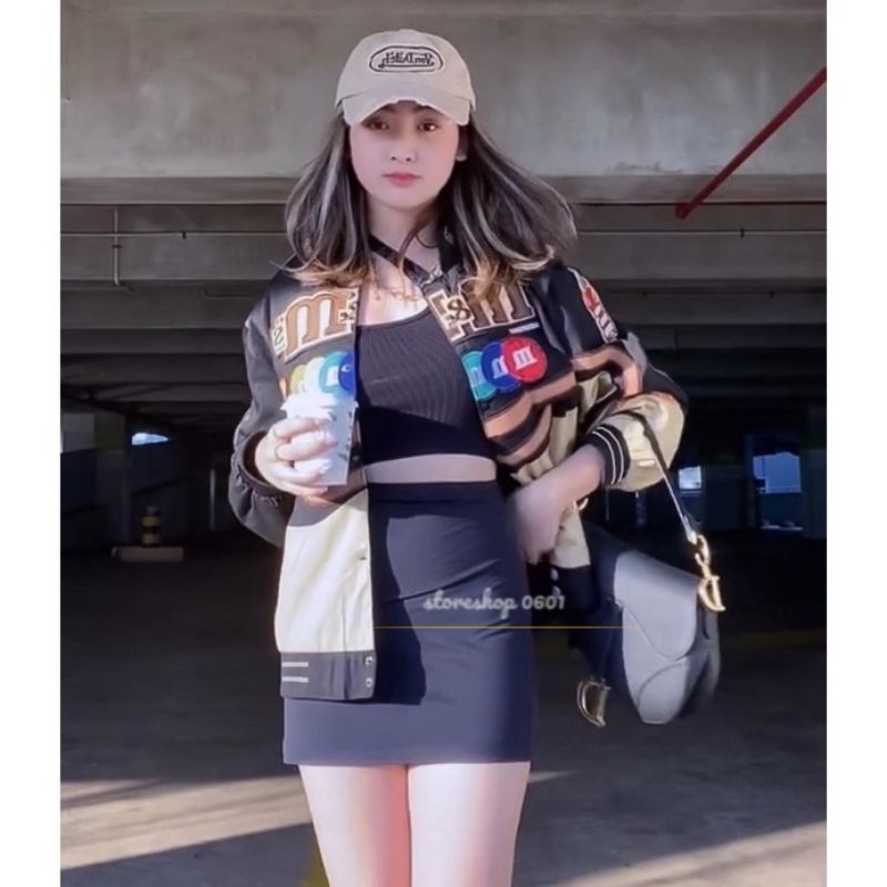 Varsity Jacket Jaket Racing M&M Premium Pria Wanita-m&m cream