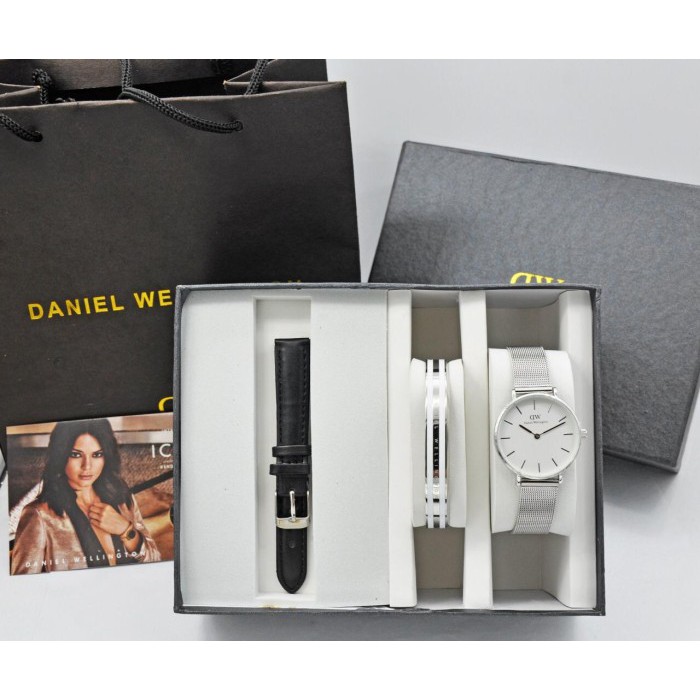 [COD] JAM TANGAN WANITA ANALOG DW RANTAI PASIR FREE GELANG BOX BATERAI STRAP KULIT KADO KEREN NEW