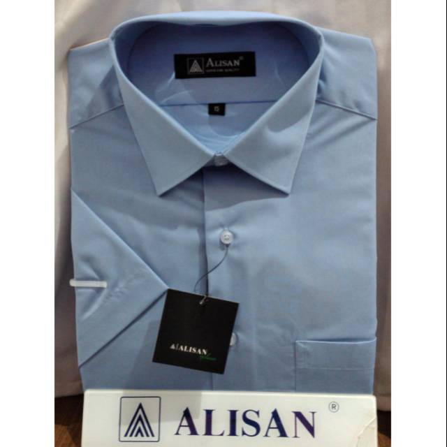 Kemeja polos biru muda ALISAN Lengan pendek