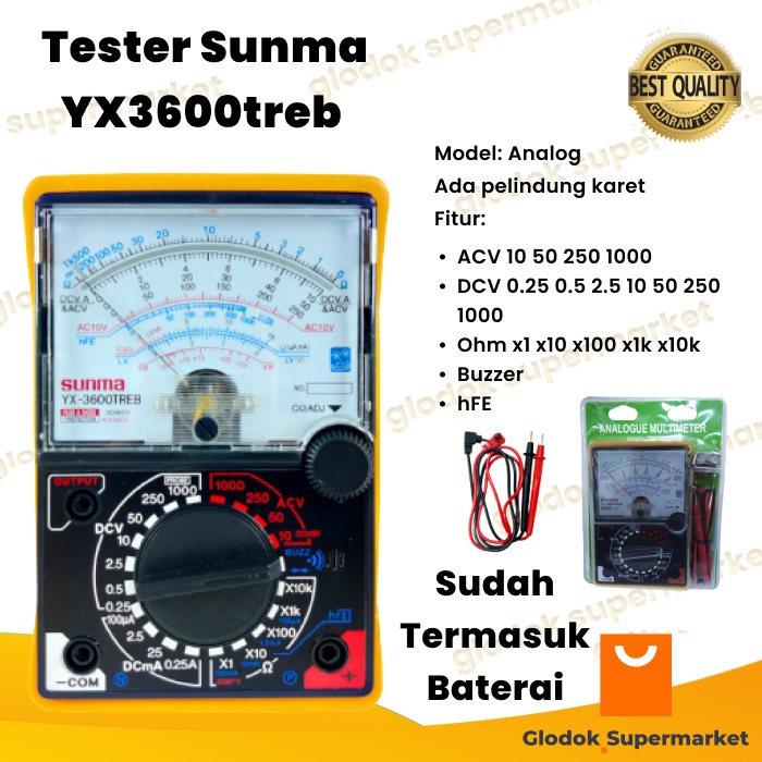 Multitester Analog Sunma YX3600TREB Multimeter YX-3600 TREB Avometer dengan Pelindung Karet SIAP PAKAI