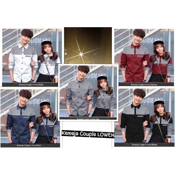 Kemeja Couple terbaru modis variasi kotak kotak 2 warna pasangan Lowen