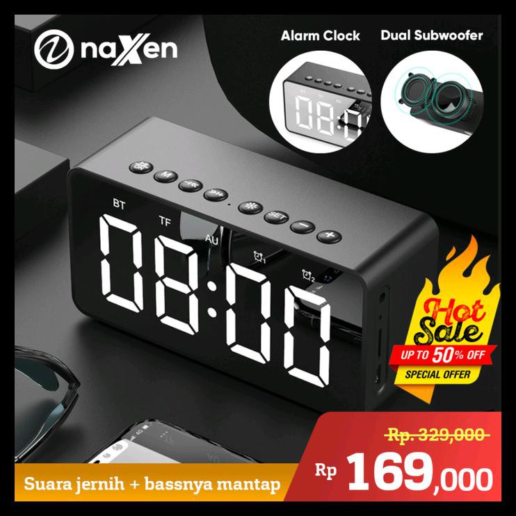 Naxen Speaker Alarm Bluetooth Mini Portable With Fm Radio + Mirror - Hitam
