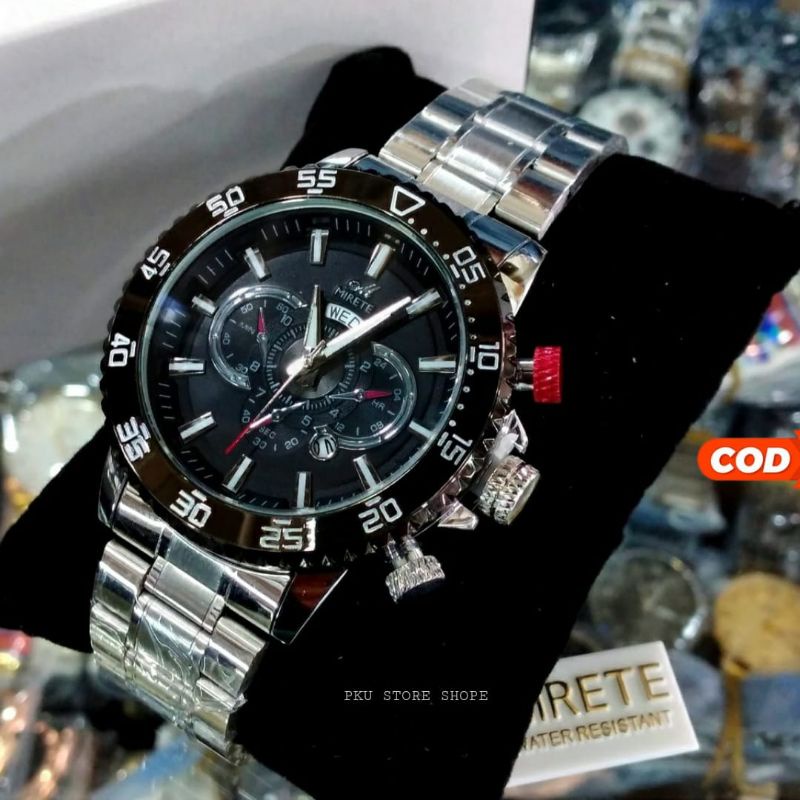 MIRETE jam Tangan Pria Original RANTAI Stainlees Ste Exklusive Box | Tanggal Dan Hari Aktif  | JAM Tangan Kasual Pria Original Olahraga Sporty Mewah Elegan KUARSA Analog | JAM Tangan Pria Mirete Original Exklusive Box