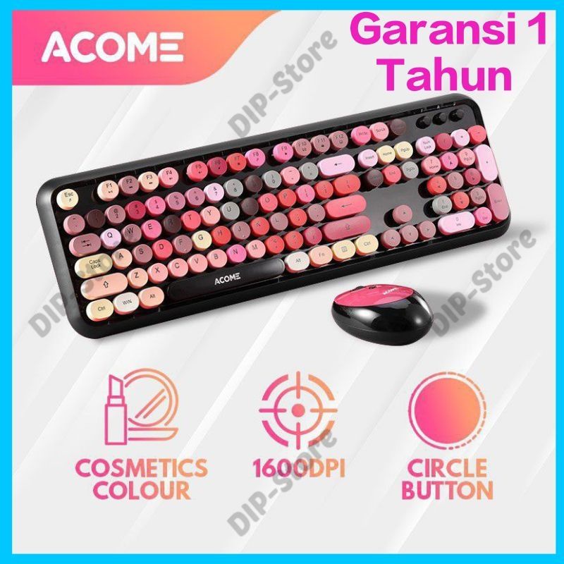 Acome Keyboard Mouse Combo Wireless Fashion Colours Tone AKM1000 - Mixed Color
