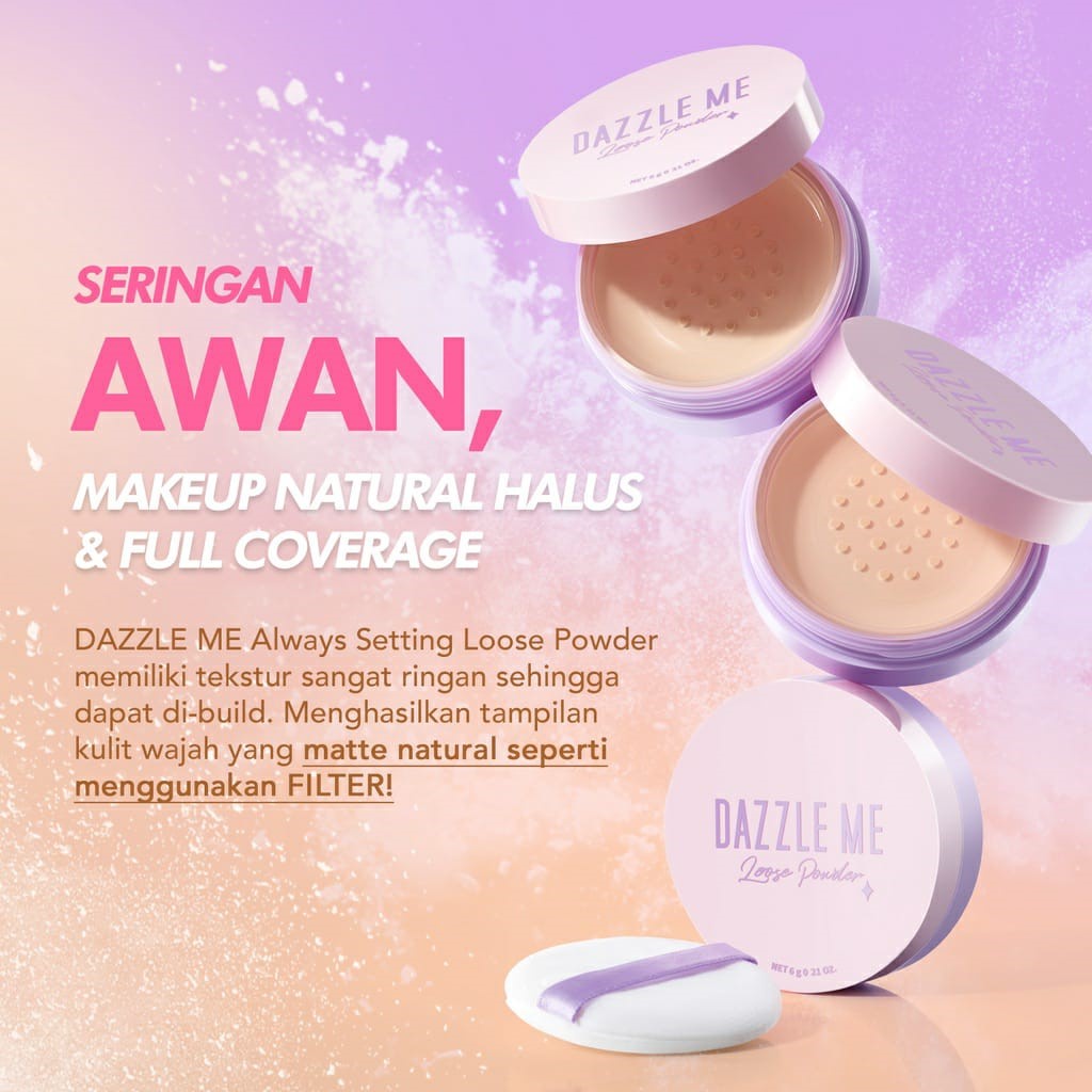 [ORI &amp; BPOM] DAZZLE ME Always Setting Loose Powder BPOM | Super Soft Smooth Bedak Tabur Natural Translucent Kosmetik | Dazzle Me Loose Powder Bedak Tabur Bedak Padat