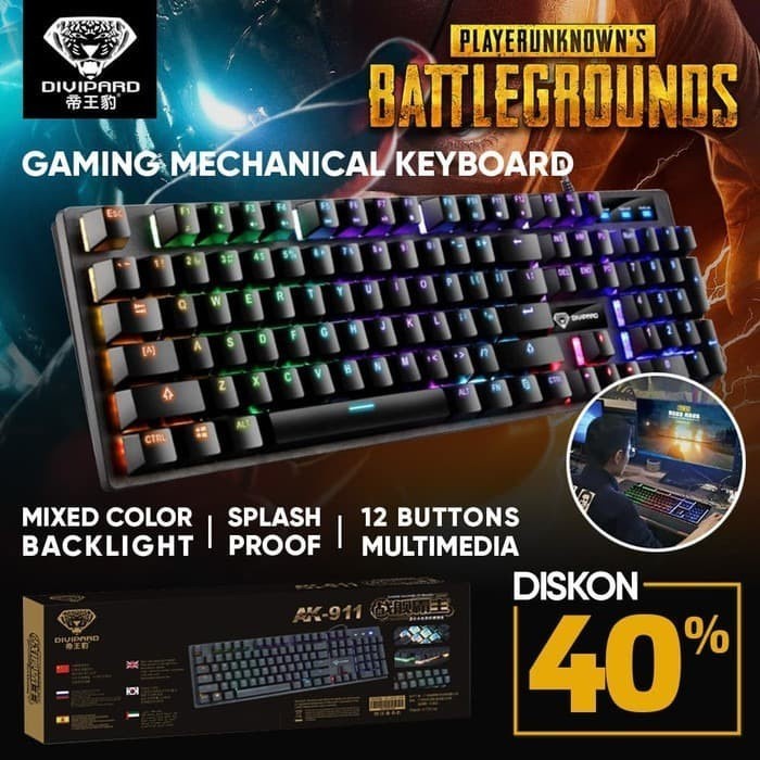 Divipard Keyboard Gaming AK911 Backlit Mechanical Gaming