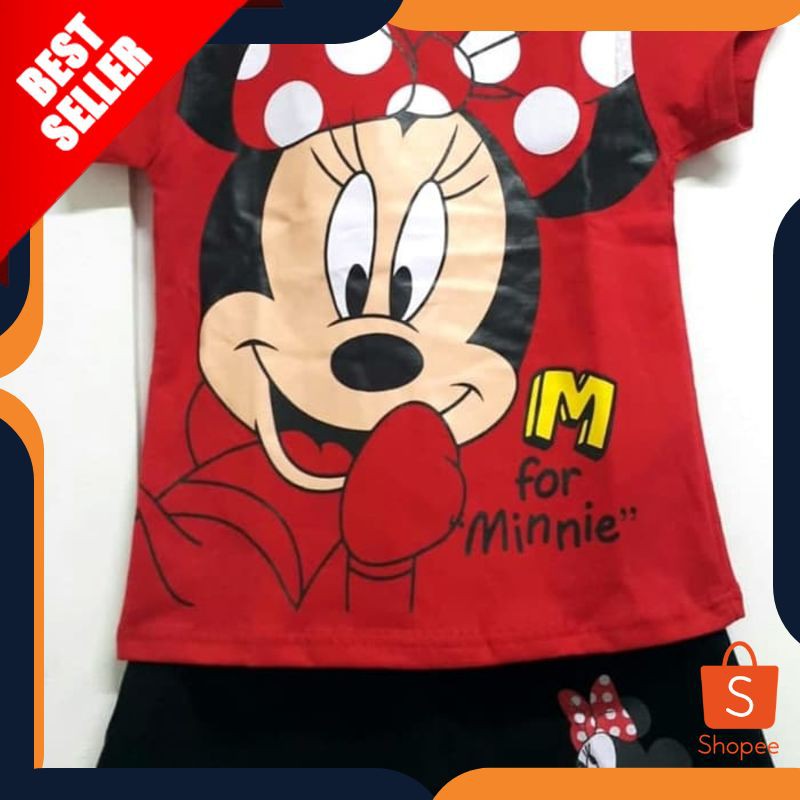 SETELAN ANAK  MINNIE MOUSE MERAH POLKADOT | KAOS KARAKTER ANAK ori