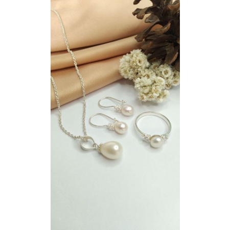 Mutiara lombok asli | Set kalung,liontin,anting dan cincin perak asli