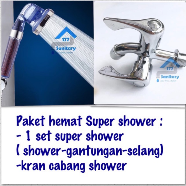 Paket Super Spa Shower mandi Filter Hemat Air BIRU Murah S17DB- Hand Shower Turbo Semprotan high pressure  HandShower