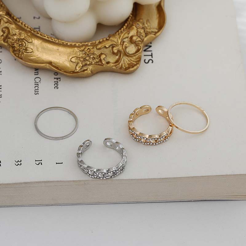 2pcs / Set Cincin Jari Telunjuk Hias Berlian Untuk Wanita