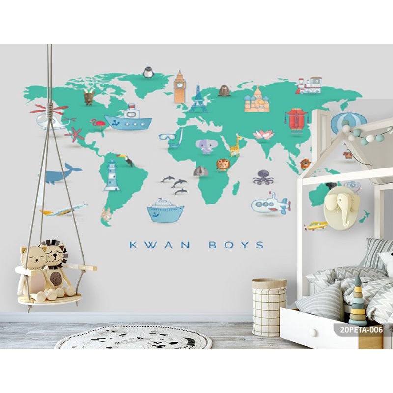 Wallpaper Dinding 3D Custom Peta Dunia (20-PETA-006)