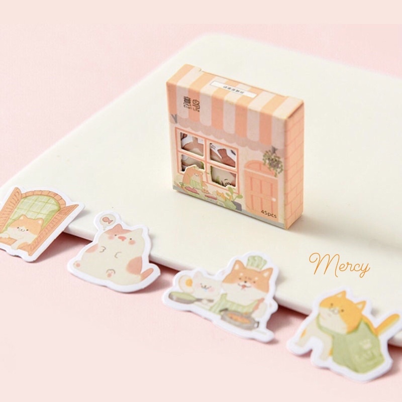 

45 Pc - Stiker Kucing Lucu Desain Kawai Sticker Cute Cat Pig Bear Penguin