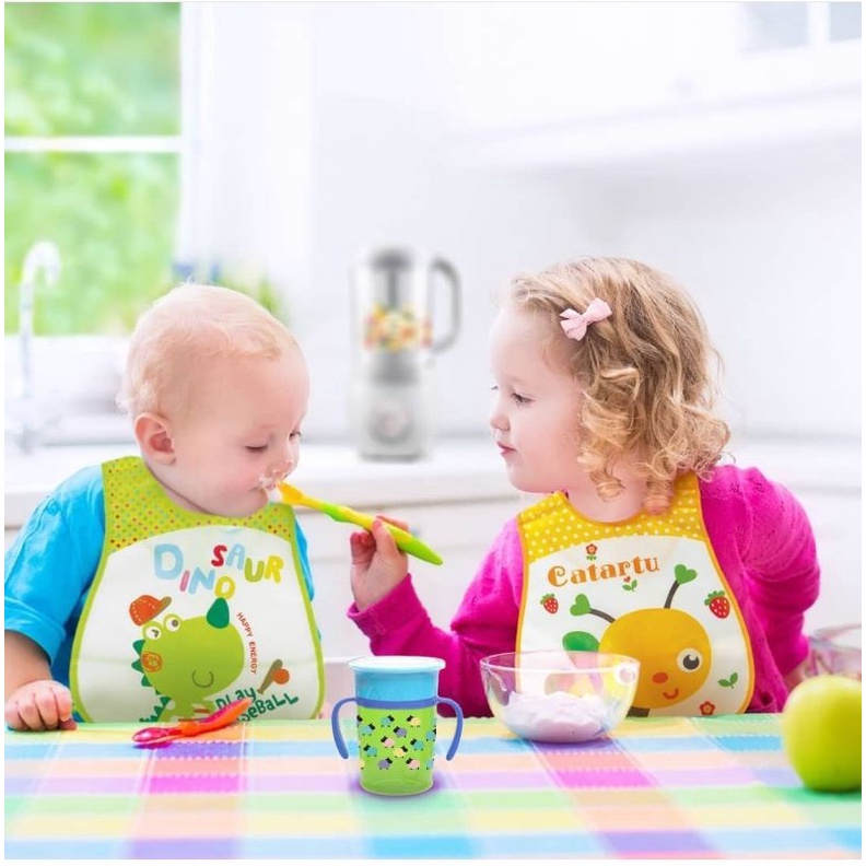 Baby safe Bib celemek makan slabber foldable dengan kantong