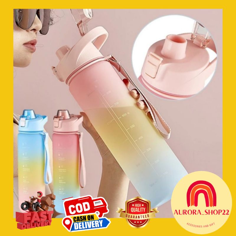 [COD] Botol Minum Gradasi Viral 1 Liter Botol Minum Penanda Waktu Botol Minum Olahraga Lucu Cute Import