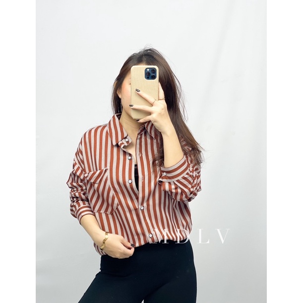 MDLV ~ 4104 Linnea Striped Shirt Kemeja Salur Import