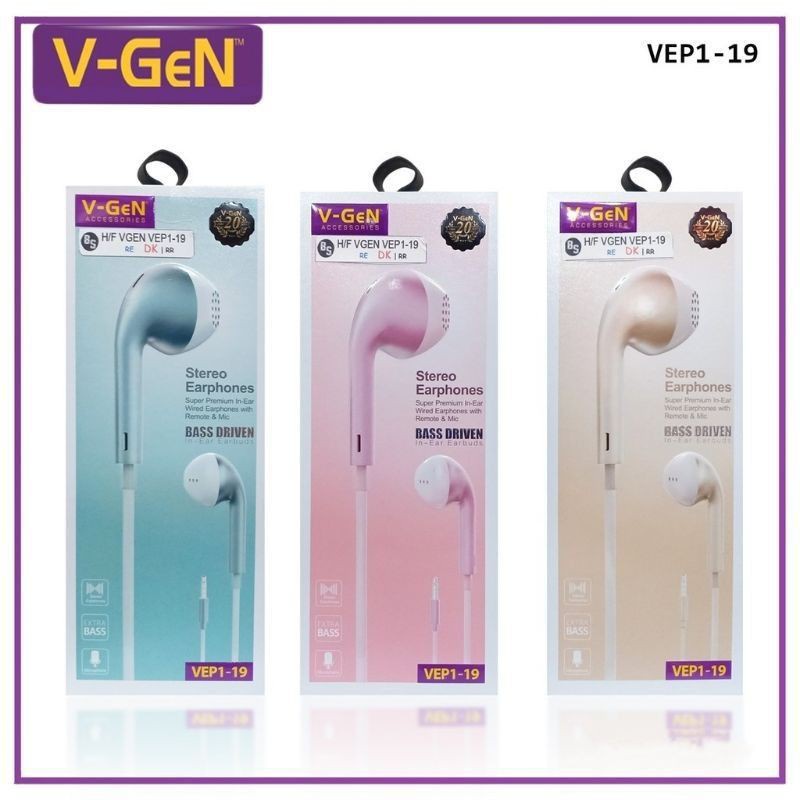 B*    Handsfree V-GeN VEP1-19 Wired Earphone Headset Stereo Sound VGEN