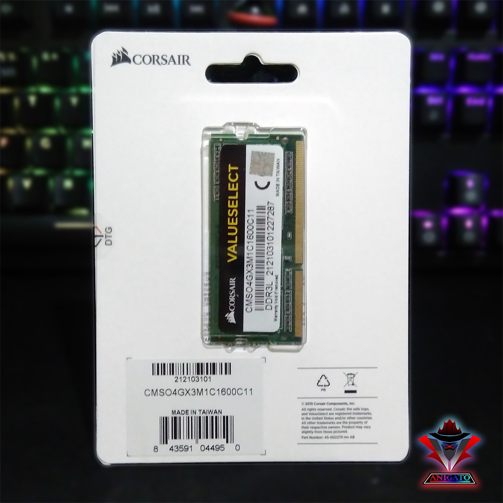 Memory Corsair Value Select Sodimm DDR3L PC12800 1600Mhz 4GB Ram
